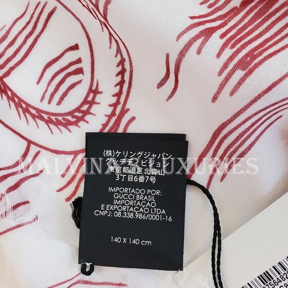 GUCCI SCARF 463508 DISNEY SEA STORM PRINT RED WHITE MODAL SILK SQUARE 55" - Picture 15 of 16